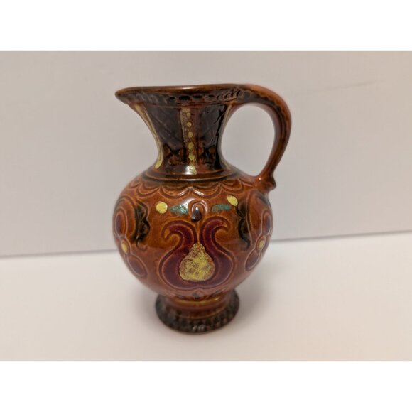 Hand-Painted Austria Brown Ceramic Pitcher Vase  5.5" Tall Vintage - Picture 5 of 7
